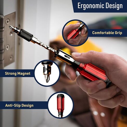 Kings County Tools Yankee Style Screwdriver | 7 Double-Sided Bits Included | Rotating Barrel with Hex Chuck | 3-Position Selector - Locked, Spiral-In and Spiral-Out | Easy on Hands in Kuwait