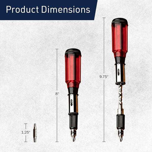 Kings County Tools Yankee Style Screwdriver | 7 Double-Sided Bits Included | Rotating Barrel with Hex Chuck | 3-Position Selector - Locked, Spiral-In and Spiral-Out | Easy on Hands in Kuwait
