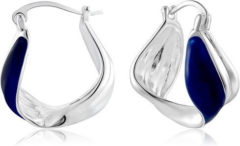 Sterling Silver Hoop Earrings for Women with Blue Enameled Twist Earrings Hypoallergenic Silver Hoops in Kuwait