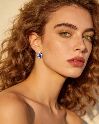 Sterling Silver Hoop Earrings for Women with Blue Enameled Twist Earrings Hypoallergenic Silver Hoops in Kuwait