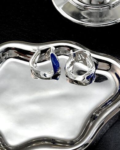 Sterling Silver Hoop Earrings for Women with Blue Enameled Twist Earrings Hypoallergenic Silver Hoops in Kuwait
