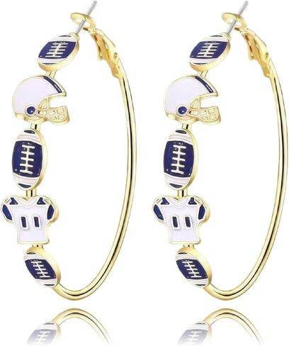 Football Earrings for Women, Statement Earrings for Football Party & Game Day | Red and Black Hoop Earrings, Perfect Football Mom Gifts, Team Mom, Super Sports Jewelry in Saudi Arabia
