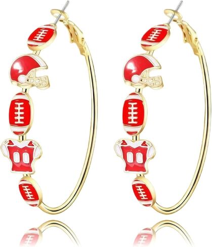 Football Earrings for Women, Statement Earrings for Football Party & Game Day | Red and Black Hoop Earrings, Perfect Football Mom Gifts, Team Mom, Super Sports Jewelry in Saudi Arabia