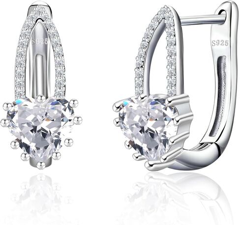 925 فضة القلب هوب أقراط مكعب زركونيا حساسة الأذن كليب هيبوالرجينيك هوب هوجي أقراط للنساء صديقة زوجة عيد ميلاد in Kuwait