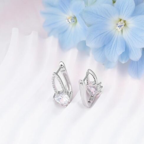 925 فضة القلب هوب أقراط مكعب زركونيا حساسة الأذن كليب هيبوالرجينيك هوب هوجي أقراط للنساء صديقة زوجة عيد ميلاد in Kuwait