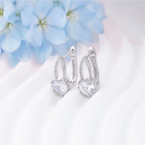 925 فضة القلب هوب أقراط مكعب زركونيا حساسة الأذن كليب هيبوالرجينيك هوب هوجي أقراط للنساء صديقة زوجة عيد ميلاد in Kuwait