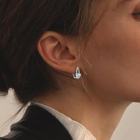 925 فضة القلب هوب أقراط مكعب زركونيا حساسة الأذن كليب هيبوالرجينيك هوب هوجي أقراط للنساء صديقة زوجة عيد ميلاد in Kuwait