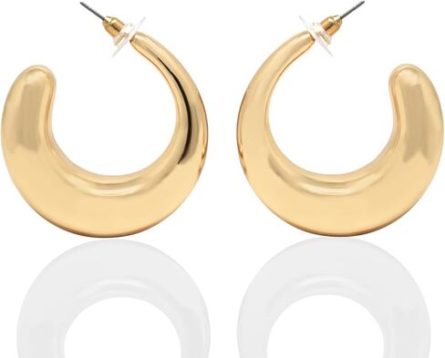 Chunky Gold Plated Hoop Earrings for Women – Lightweight Bold Open Circle Hoops with Hypoallergenic Posts – Modern Minimalist Statement Jewelry for Everyday or Party Wear in Kuwait