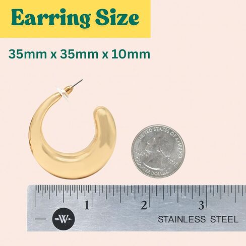 Chunky Gold Plated Hoop Earrings for Women – Lightweight Bold Open Circle Hoops with Hypoallergenic Posts – Modern Minimalist Statement Jewelry for Everyday or Party Wear in Kuwait