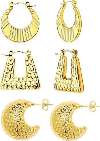 3 Pairs 18K Gold Plated Hoop Earrings Set for Women Hypoallergenic Chunky Trendy Gold Earrings for Women Jewelry in Saudi Arabia