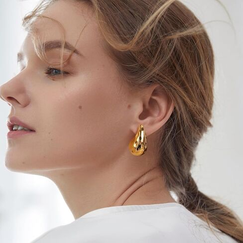 3 Pairs 18K Gold Plated Hoop Earrings Set for Women Hypoallergenic Chunky Trendy Gold Earrings for Women Jewelry in Saudi Arabia