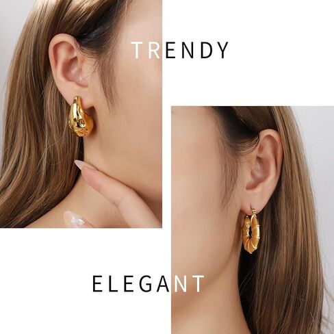 3 Pairs 18K Gold Plated Hoop Earrings Set for Women Hypoallergenic Chunky Trendy Gold Earrings for Women Jewelry in Saudi Arabia