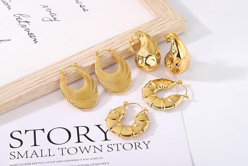 3 Pairs 18K Gold Plated Hoop Earrings Set for Women Hypoallergenic Chunky Trendy Gold Earrings for Women Jewelry in Saudi Arabia