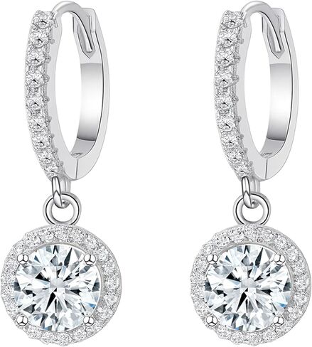Dazzlingrock Collection GRA Certified D Color VVS1 Round Center Moissanite & Side Cubic Zirconia Halo Style Dangling Hinged Post Hoop Earrings for Women in 925 Sterling Silver in Saudi Arabia