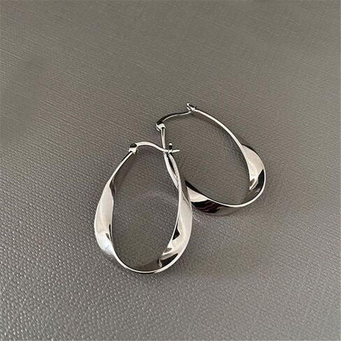 18K White Gold Plated Oval Shaped Hoop Earrings for Women Irregular Geometric Hoops Minimalist Jewelry Fashion Accessories in Saudi Arabia