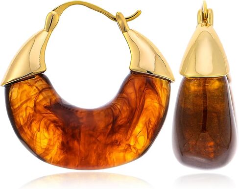 Gold and Brown Earrings for Women, Vintage Amber Resin Statement Earrings Hypoallergenic Lightweight, 18K Gold Plated Chunky Hoop for Her in Kuwait
