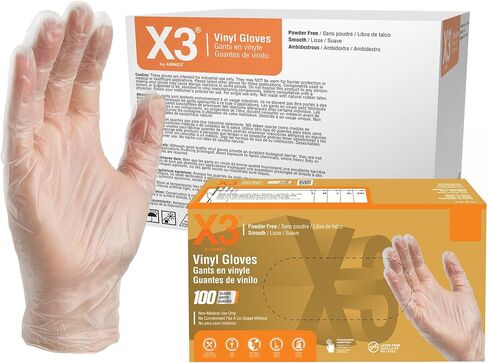 قفازات AMMEX GPX3 الصناعية الشفافة من الفينيل، علبة 1000، 3 مل، مقاس كبير جدًا، خالية من اللاتكس، خالية من المسحوق، آمنة للطعام، يمكن التخلص منها، غير معقمة، GPX348100 in Kuwait