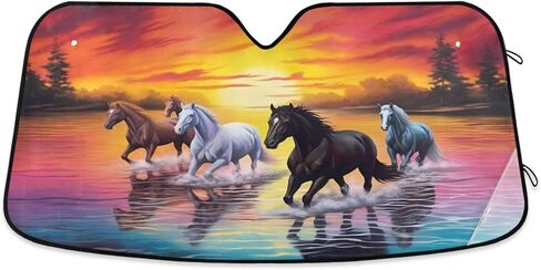 Sunset River Horses Car Sunshade for Windshield Automotive Sun Visor Protector Foldable for SUV Truck Front Window, 57 x 31.5inch in Kuwait