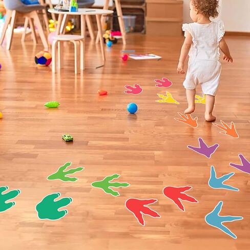 4-Hilif-r Dinosaur Footprint Sensory Path Sticker for Kids – 8 Pair Colorful Dino Decor Floor Decal,Removable Classroom Hallway Activity Stickers,Baby Nursery Bedroom Home,Dinosaur Birthday Decoration in Saudi Arabia