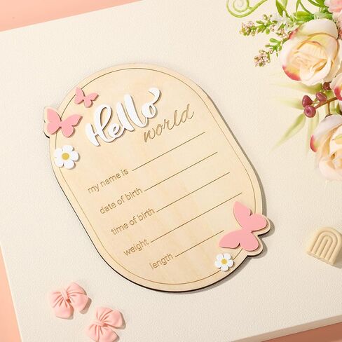 لافتة خشبية لإعلان ولادة الطفل، لافتة اسم Hello World لحديثي الولادة، لوحة ترحيب بوصول الطفل ديزي وفراشة لهدايا تزيين المنزل في حضانة المستشفى، الأولاد والبنات، دعامة للصور in Kuwait