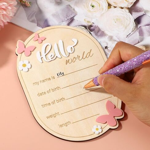 لافتة خشبية لإعلان ولادة الطفل، لافتة اسم Hello World لحديثي الولادة، لوحة ترحيب بوصول الطفل ديزي وفراشة لهدايا تزيين المنزل في حضانة المستشفى، الأولاد والبنات، دعامة للصور in Kuwait