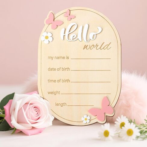 لافتة خشبية لإعلان ولادة الطفل، لافتة اسم Hello World لحديثي الولادة، لوحة ترحيب بوصول الطفل ديزي وفراشة لهدايا تزيين المنزل في حضانة المستشفى، الأولاد والبنات، دعامة للصور in Kuwait