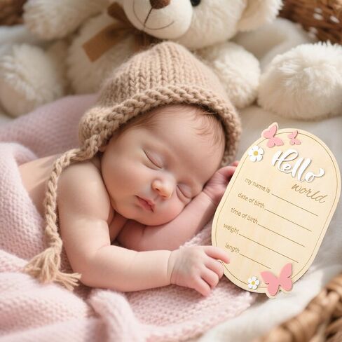 لافتة خشبية لإعلان ولادة الطفل، لافتة اسم Hello World لحديثي الولادة، لوحة ترحيب بوصول الطفل ديزي وفراشة لهدايا تزيين المنزل في حضانة المستشفى، الأولاد والبنات، دعامة للصور in Kuwait