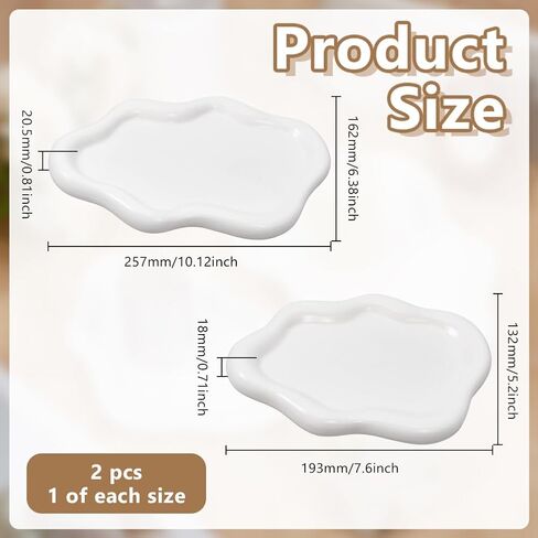 2 Pcs 2 Sizes Cloud Trinket Dish, Ceramic White Jewelry Tray Trinket Dish Decorative Cloud Vanity Ring Holder Dish Cute Jewelry Plate Bowl Room Decor Aesthetic for Women in Saudi Arabia