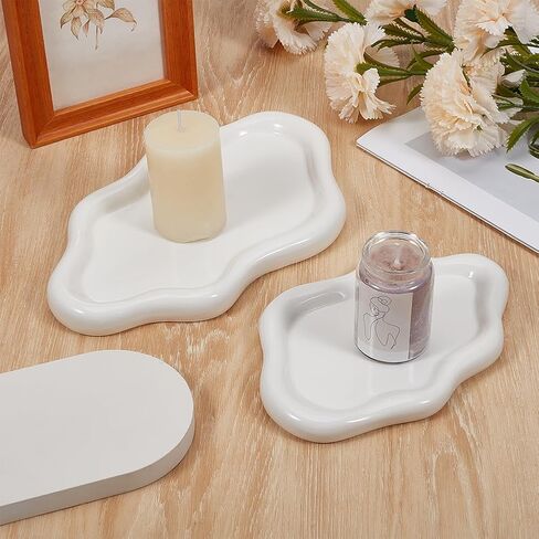 2 Pcs 2 Sizes Cloud Trinket Dish, Ceramic White Jewelry Tray Trinket Dish Decorative Cloud Vanity Ring Holder Dish Cute Jewelry Plate Bowl Room Decor Aesthetic for Women in Saudi Arabia