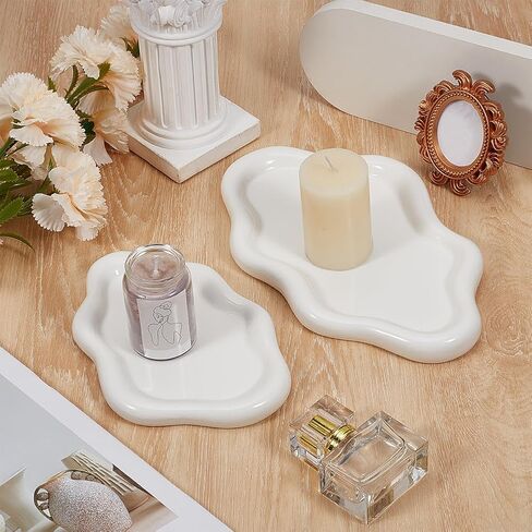 2 Pcs 2 Sizes Cloud Trinket Dish, Ceramic White Jewelry Tray Trinket Dish Decorative Cloud Vanity Ring Holder Dish Cute Jewelry Plate Bowl Room Decor Aesthetic for Women in Saudi Arabia