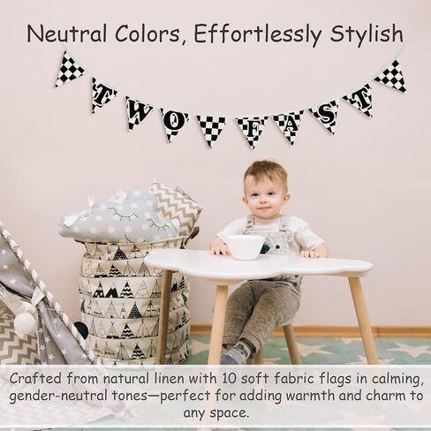 Two Fast Birthday Decorations, 2nd Birthday Decoration for Boys, Race Car Party Supplies for 2 Year Old Garland Triangle Banners,Black and White Checkered Linen Type Flags 11Ft Bunting Flags in Kuwait