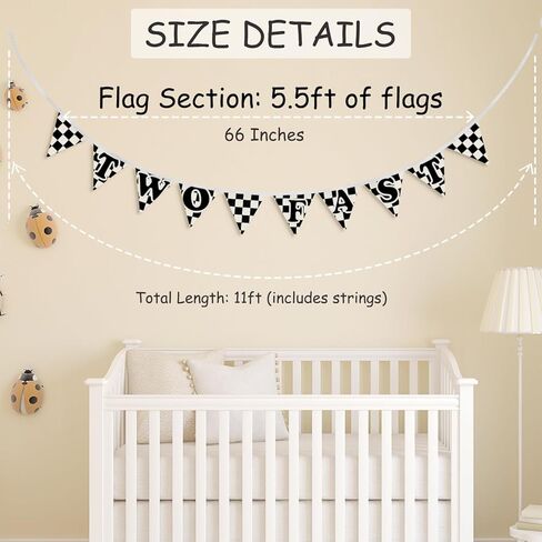 Two Fast Birthday Decorations, 2nd Birthday Decoration for Boys, Race Car Party Supplies for 2 Year Old Garland Triangle Banners,Black and White Checkered Linen Type Flags 11Ft Bunting Flags in Kuwait