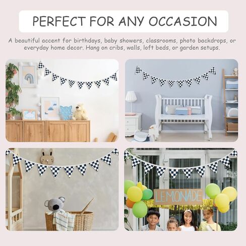 Two Fast Birthday Decorations, 2nd Birthday Decoration for Boys, Race Car Party Supplies for 2 Year Old Garland Triangle Banners,Black and White Checkered Linen Type Flags 11Ft Bunting Flags in Kuwait
