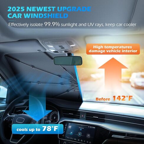 [2025 Upgrade] FLORICH Windshield Sunshade Umbrella Foldable Car Windshield Sun Shade Cover, [Nano-Ice-Crystal Coatings] Protect Interior from from UV Keep Car Cooler Medium(57" L x 32" W) in Kuwait