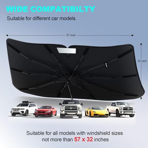 [2025 Upgrade] FLORICH Windshield Sunshade Umbrella Foldable Car Windshield Sun Shade Cover, [Nano-Ice-Crystal Coatings] Protect Interior from from UV Keep Car Cooler Medium(57" L x 32" W) in Kuwait