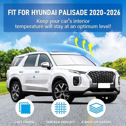 Windshield Sun Shade for Hyundai Palisade 2020-2026, Car 4-Layer Front Window Covers Sun Visor Protector, Foldable Blocks UV Rays Sunshade Custom Fit for Hyundai Palisade Accessories in Saudi Arabia