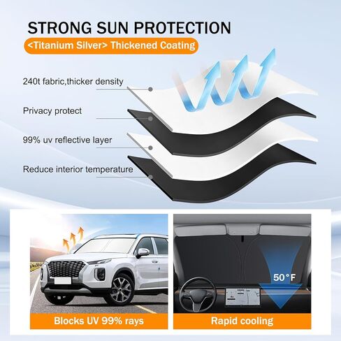 Windshield Sun Shade for Hyundai Palisade 2020-2026, Car 4-Layer Front Window Covers Sun Visor Protector, Foldable Blocks UV Rays Sunshade Custom Fit for Hyundai Palisade Accessories in Saudi Arabia