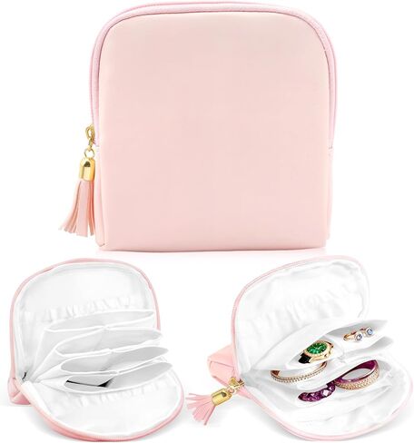 Small Travel Jewelry Case Traveling Jewelry Organizer for Women Portable Jewelry Pouch Bags with Zipper Cream White Storage Bag Organizer for Earrings Necklaces Rings Bracelets Brooches in Kuwait