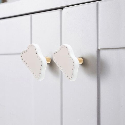 Cloud Shape Brass Drawer Pull Handles for ’s Wardrobe Nursery Dresser, Single Hole White Leather Cabinet Knobs, 2pcs Set in Kuwait