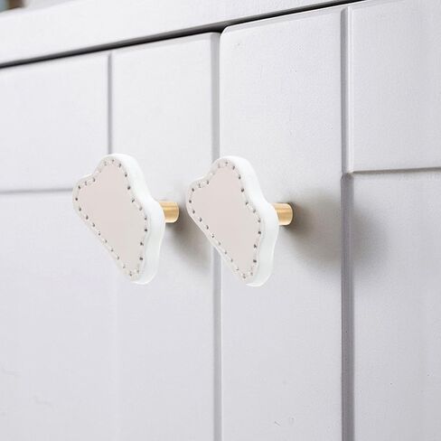 2pcs Cloud Shaped Single Hole Drawer Handles Brass Furniture Pulls with White Leather for ’s Room Wardrobe and Nursery Dresser Hardware Accessories in Kuwait