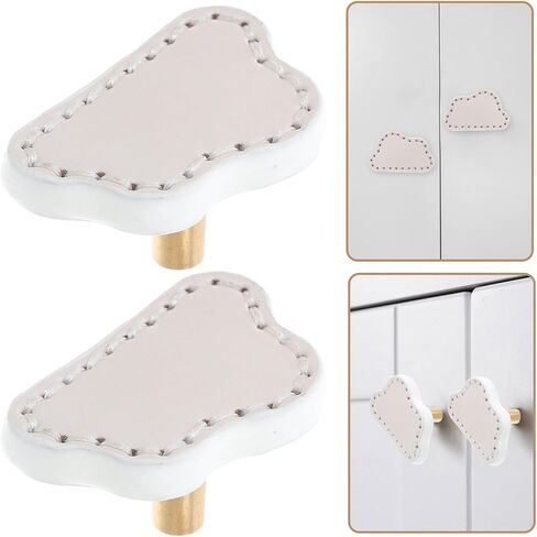 2pcs Cloud Shaped Single Hole Drawer Handles Brass Furniture Pulls with White Leather for ’s Room Wardrobe and Nursery Dresser Hardware Accessories in Kuwait