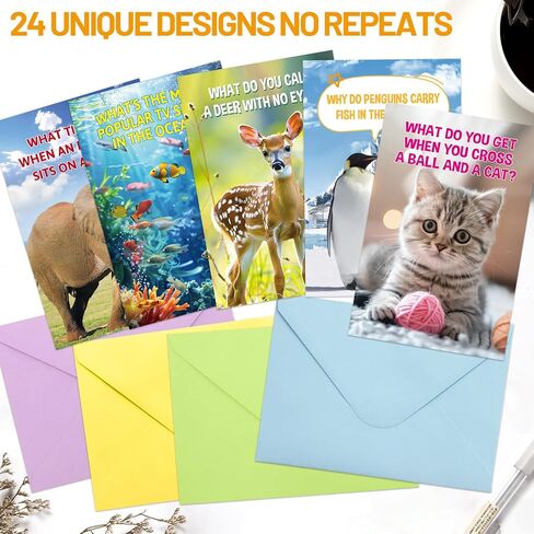 Treasure Cove Funny Animal Joke Cards No Repeats Humorous Animal Greeting Card Thinking of You Notecards with Envelopes Stickers for Kids Students Teacher Classroom Activities Party Supplies 24 Pcs in Kuwait