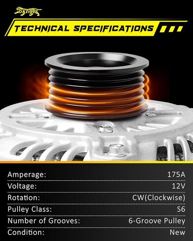 Oktiger V8 V10 Upgraded Alternator for Ford Expedition 2011-2014 5.4L, F450 F-550 Super Duty 2013-2016 6.8L, F650 F750 F-53, for Lincoln Navigator, 12V 175A CW 6-Groove Clutch Pulley, OE BL1T-10300-BA in Kuwait
