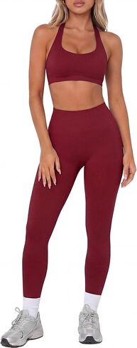 Coume Women Workout Set 2 Piece Seamless Halter Bra Scrunch Butt Lifting Leggings High Waisted Sports Gym Yoga Matching Set in Saudi Arabia