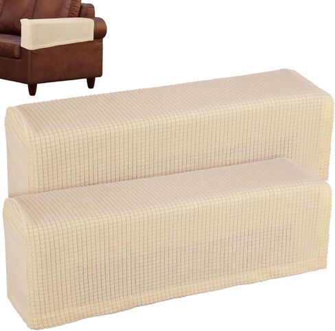 SUPVOX 2 Pcs Elastic Gloves Armrest Covers for Sofa: Soft Stretchable Beige Couch Protectors - Universal Arm Covers for Chairs and Armchairs - Machine Washable in Saudi Arabia