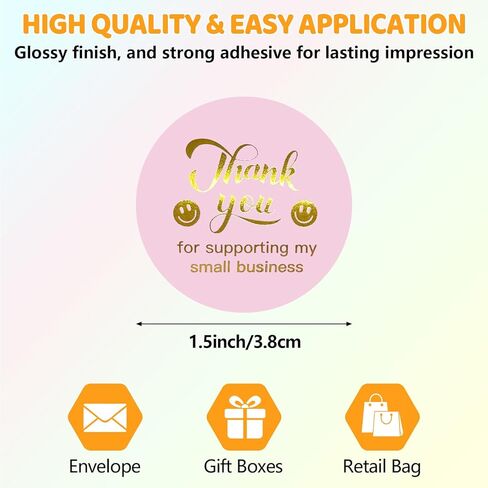 1000 PCS Thank You Stickers for Small Business, 1.5 Inch, Pink and Rose Gold, Smiling Design Stickers, Envelope Seals for Packaging, Gift Bags, Boxes in Saudi Arabia