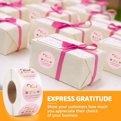 1000 PCS Thank You Stickers for Small Business, 1.5 Inch, Pink and Rose Gold, Smiling Design Stickers, Envelope Seals for Packaging, Gift Bags, Boxes in Saudi Arabia