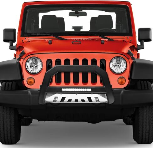 7422443698614 Compatible with 2010-2018 Jeep Wrangler JK Matte Black AVT Style Aluminum LED Light Bull Bar Guard with Stainless Skid Plate in Kuwait