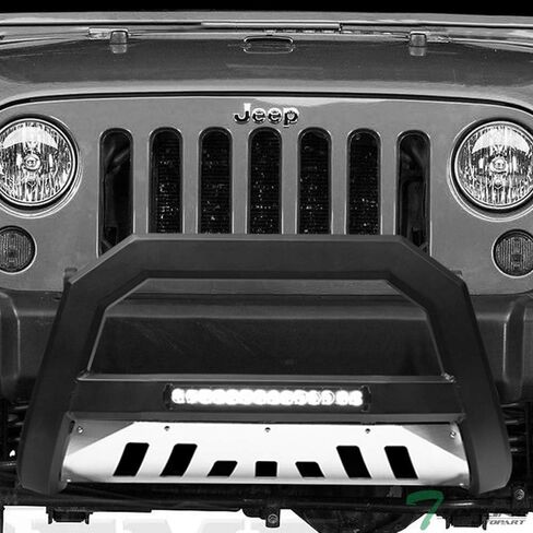 7422443698614 Compatible with 2010-2018 Jeep Wrangler JK Matte Black AVT Style Aluminum LED Light Bull Bar Guard with Stainless Skid Plate in Kuwait