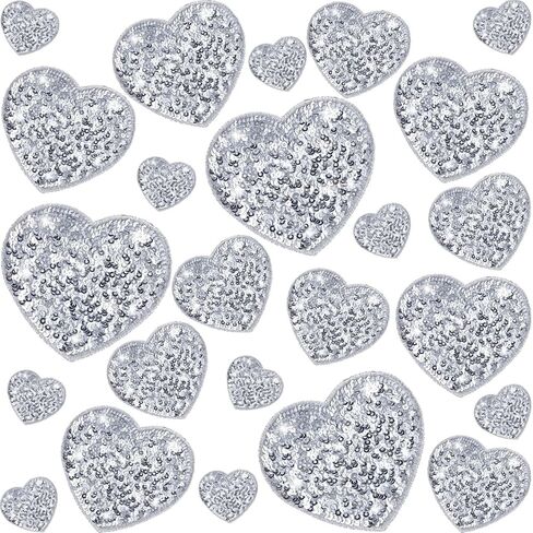 24 PCS ترتر القلب الحديد على البقع في 4 أحجام مقدمة بقع الحب اللامع المزخرفة لأكياس الملابس جاكيتات الجينز القبع in Kuwait